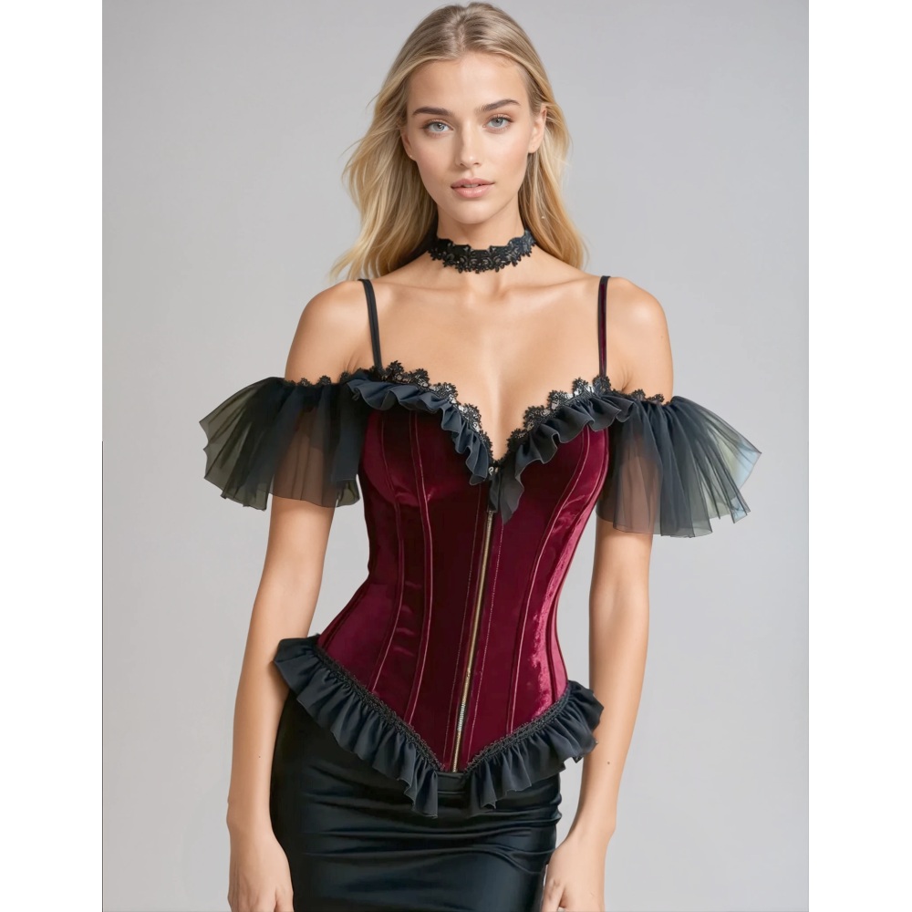 Attitude Corsets - Elsje Cold Shoulder Vollbrust Korsett - Rot